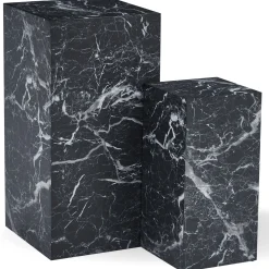 Adele - Sæt af sideborde/piedestaler i sort marmorprint