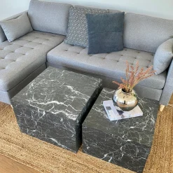 Adele - Sæt af sofaborde i sort marmor look