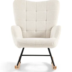 Allison gyngestol med armlæn - hvidt plys/imiteret lammeskind