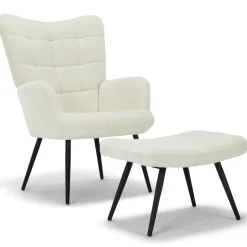 Allison Lænestol med Skammel - hvidt plys/imiteret lammeskind