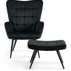 Allison Lænestol med Skammel - sort velour