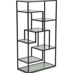 Bianca sort bogreol med glashylder 80x40x150