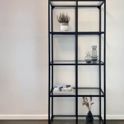 Bianca sort bogreol med glashylder 80x35x180 cm