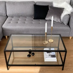 Bianca sort sofabord metalstel og glas - 100x50x40 cm