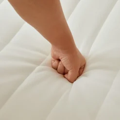 Boxmadras seng i beige 90x200 cm med 4 cm topmadras i PU-skum ekskl. ben