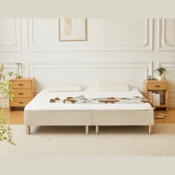 Boxmadras seng i beige 180x200 cm med 4 cm topmadras i PU-skum ekskl. ben