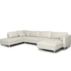 Brandy - højrevendt u-sofa i beige med chaiselong -  L: 366 x D: 211 x H: 80 cm