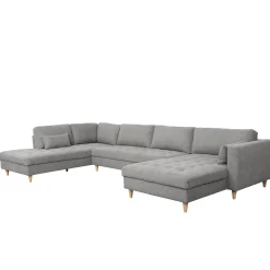 Brandy - højrevendt u-sofa i grå med chaiselong -  L: 366 x D: 211 x H: 80 cm