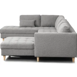 Brandy - højrevendt u-sofa i grå med chaiselong -  L: 366 x D: 211 x H: 80 cm
