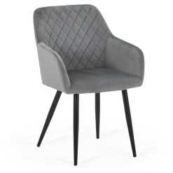 Carlo spisebordsstol - Grå velour med armlæn
