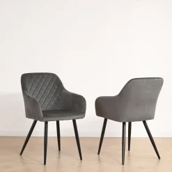 Carlo spisebordsstol - Grå velour med armlæn