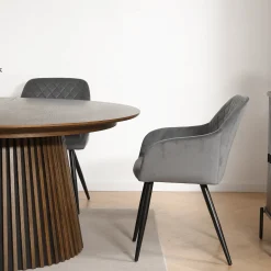 Carlo spisebordsstol - Grå velour med armlæn