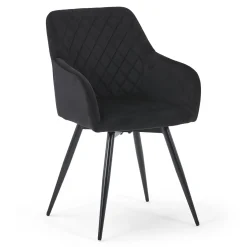 Carlo spisebordsstol - Sort velour med drejefunktion 360 grader