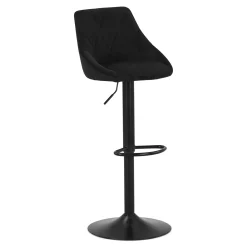 Cassie - Sort justerbar barstol i velour med drejefunktion 360 grader