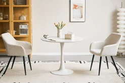 Diego spisebord i hvid marmor look Ø90