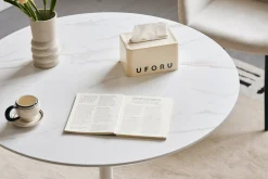 Diego spisebord i hvid marmor look Ø90