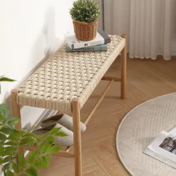 Elias bænk i eg med flet sæde 90x35x45 cm