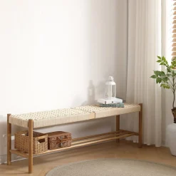 Elias bænk i eg med flet sæde 140x35x45 cm