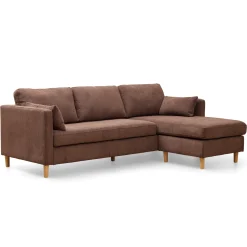Ellis - Højrevendt og venstrevendt vendbar chaiselong sofa brun fløjl - L: 215 x D: 82 x H: 78 cm