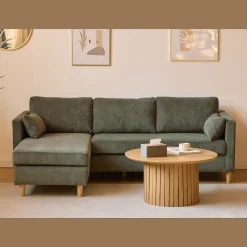 Ellis - Højrevendt og venstrevendt vendbar chaiselong sofa grøn fløjl - L: 215 x D: 82 x H: 78 cm