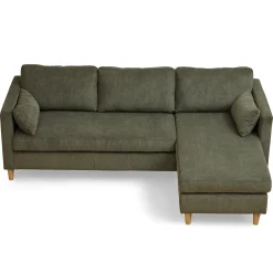 Ellis - Højrevendt og venstrevendt vendbar chaiselong sofa grøn fløjl - L: 215 x D: 82 x H: 78 cm