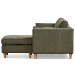Ellis - Højrevendt og venstrevendt vendbar chaiselong sofa grøn fløjl - L: 215 x D: 82 x H: 78 cm