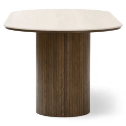 Enzo ovalt spisebord med stenbordplade i beige og lamelfod i røget eg 220x100x76 cm