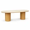 Enzo ovalt spisebord med stenbordplade i beige og lamelfod i eg 220x100x76 cm