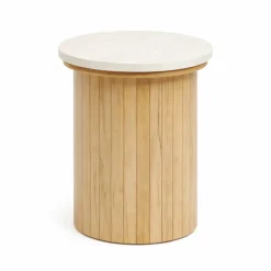 Enzo sidebord i stenbordplade med eg lamelfod Ø40