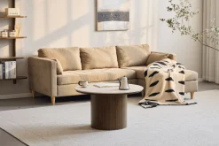 Enzo sofabord i stenbordplade med røget eg lamelfod Ø78 cm