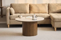 Enzo sofabord i stenbordplade med røget eg lamelfod Ø78 cm