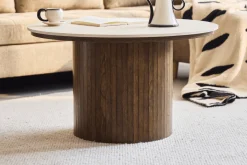 Enzo sofabord i stenbordplade med røget eg lamelfod Ø78 cm