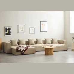 Hailey - Højrevendt chaiselong modulsofa med puf i sand L: 415 X D: 172 X H: 65 cm