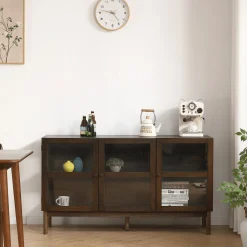 Havana egetræ glas skænk/vitrineskab i røget eg med 3 låger - 80x40x140 cm