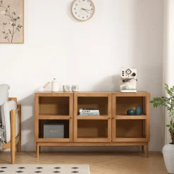 Havana egetræ glas skænk/vitrineskab med 3 låger - 80x40x140 cm