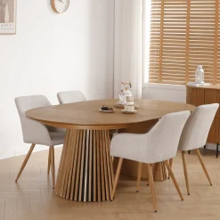 Jenna spisebordstol - beige tekstil med egelook