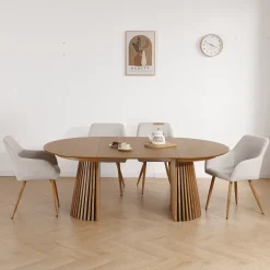 Jenna spisebordstol - beige tekstil med egelook