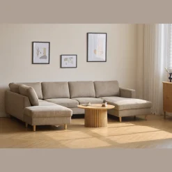 Jennifer højrevendt u-sofa i sand med chaiselong - L: 300 x D: 208 x H: 82 cm