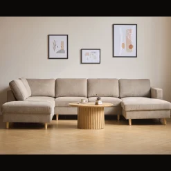 Jennifer højrevendt u-sofa i sand med chaiselong - L: 300 x D: 208 x H: 82 cm