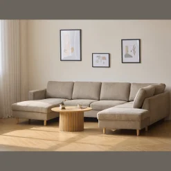 Jennifer venstrevendt u-sofa i sand med chaiselong - L: 300 x D: 208 x H: 82 cm