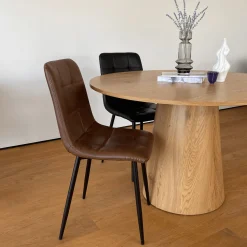 Jessi spisebordsstol - Brun kunstlæder med sorte metalben