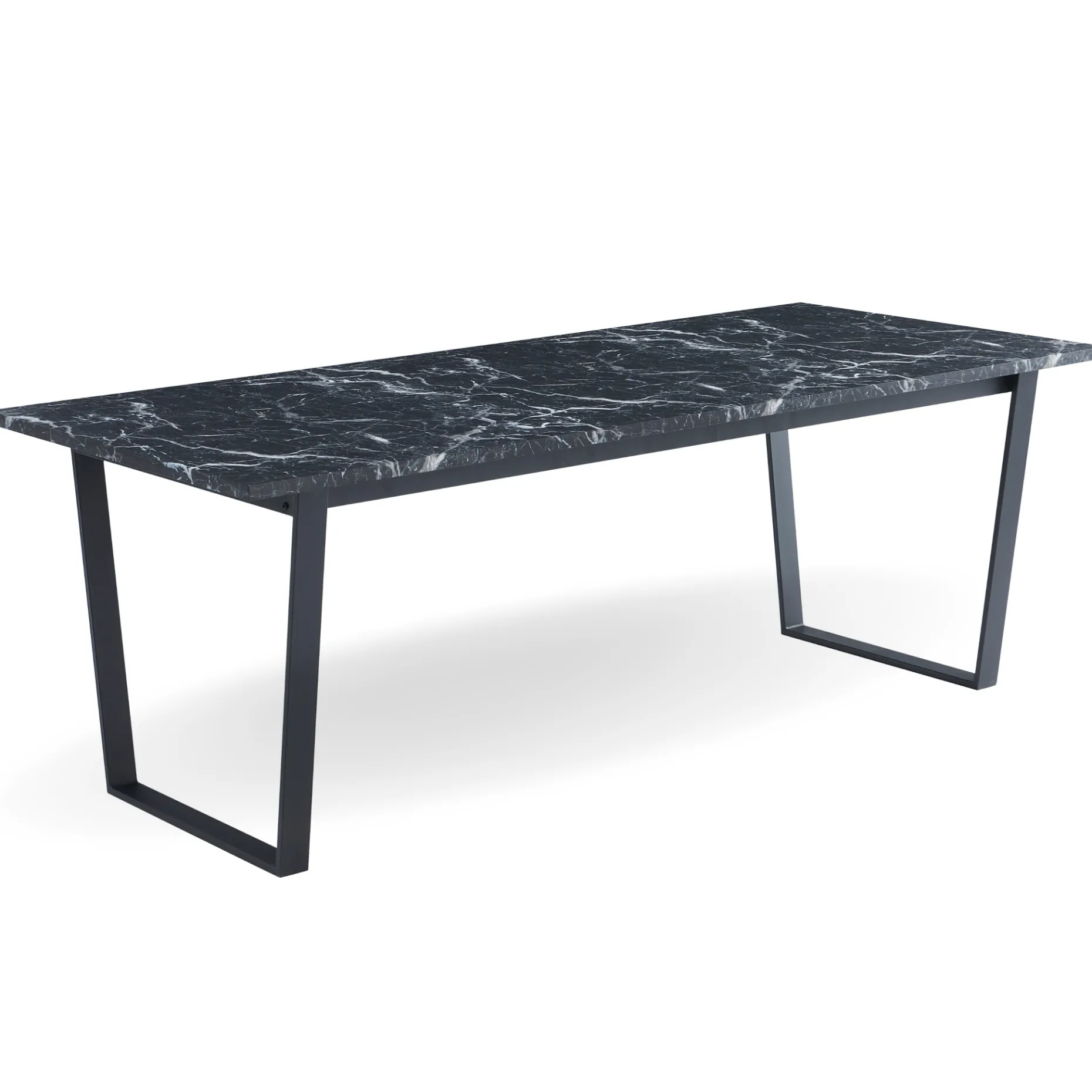 Karl spisebord i mat sort med marmor look - 210 x 90 cm