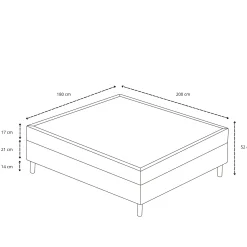 Kontinentalseng i beige 180x200 cm med 4 cm topmadras i PU-skum inkl. chrome ben