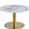 Lazio rundt sofabord i hvid marmor look med guld/messing ben Ø70 cm