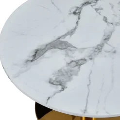 Lazio rundt sofabord i hvid marmor look med guld/messing ben Ø70 cm