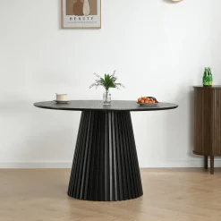 Lewis - Lamel rundt Spisebord I sort Egefiner Ø120 cm