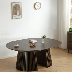 Lewis - Lamel rundt Spisebord I røget Egefiner med udtræk 120/160/200 CM - 2x tillægsplader medfølger