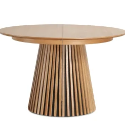 Lewis - Lamel rundt Spisebord I Egefiner med udtræk 120/160/200 CM - 2x tillægsplader medfølger