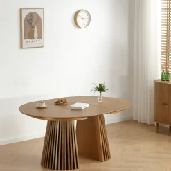 Lewis - Lamel rundt Spisebord I Egefiner med udtræk 120/160/200 CM - 2x tillægsplader medfølger