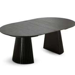 Lewis - Lamel rundt Spisebord I sort Egefiner med udtræk 120/160/200 CM - 2x tillægsplader medfølger